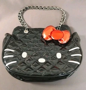 Hello Kitty Lounge Fly Black Quilted Vinyl Shoulder Bag Black with Red Bow - Picture 1 of 15
