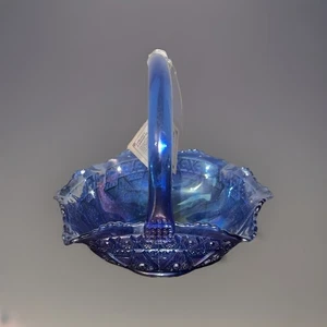 Cesta Sunburst vintage de vidrio de carnaval azul cobalto iridiscente L.E. Smith - Imagen 1 de 7