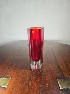 Vintage Murano UV Sensitive Cased Sommerso Italian Art Glass Geometric Vase - Picture 1 of 24