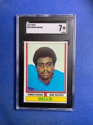 1974 TOPPS AHMAD RASHAD, #105, ROOKIE RC, GRADED SGC 7 NEAR MINT, NFL HOF - Image 1 of 2