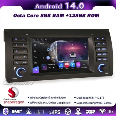 128GB Qualcomm Autoradio CarPlay Navigatore per Auto BMW X5 E53 Radio DSP IPS 4G - Immagine 1 di 4