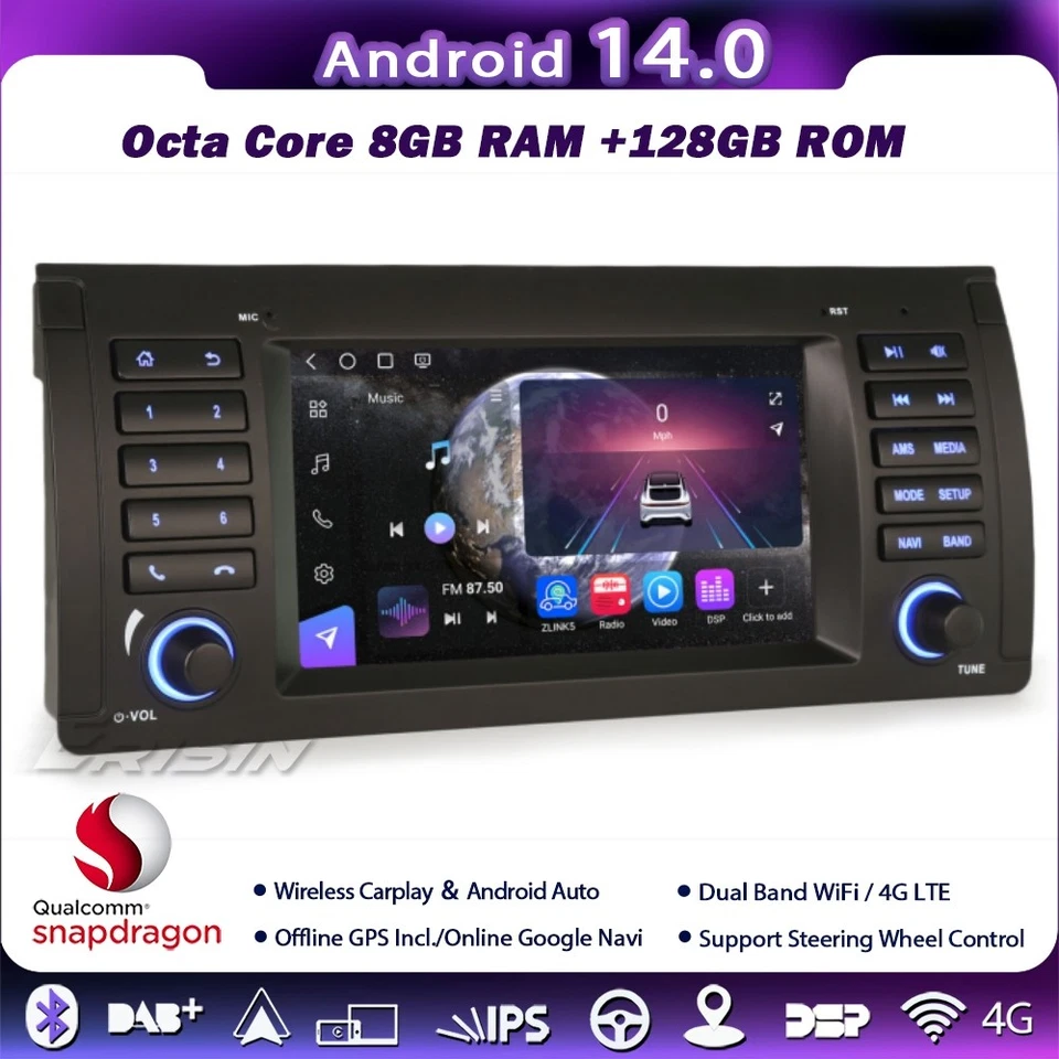 128GB Qualcomm Autoradio CarPlay Navigatore per Auto BMW X5 E53 Radio DSP IPS 4G - Immagine 1 di 4