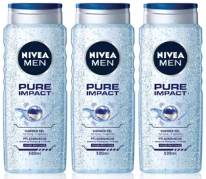 3 NIVEA MEN PURE IMPACT Purifying Shower Gel Body Wash Bottles 500ml 16.9 fl oz - Picture 1 of 7