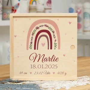 Erinnerungskiste Erinnerungsbox MARLIE mit Regenbogen - Geschenk Geburt Baby - Bild 1 von 4