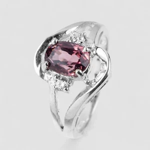 Burma Deep Pink Purple Spinel 1.21Ct 925 Sterling Silver White Gold Plated Rings - Imagen 1 de 8