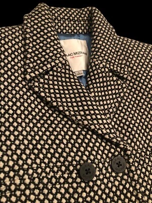 Chaqueta Isaac Mizrahi para Target Abrigo Grande Negro Marfil Estampado Mezcla Lana Foto 1 de 4