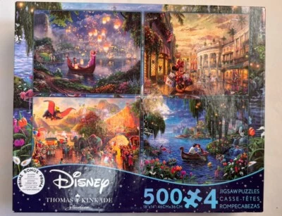 Disney Jigsaw Puzzles Thomas Kinkade 4 Sets 500 Piece Ariel Dumbo Tangled Minnie - Image 1 of 4