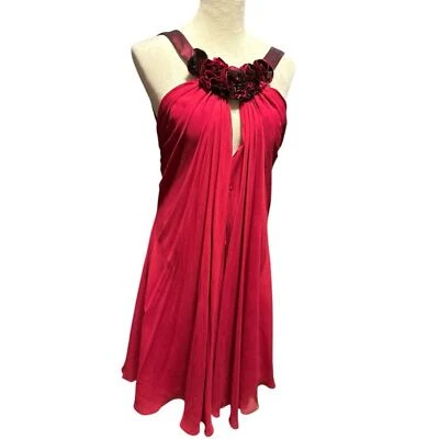 MARC BOUWER GLAMIT! Vestido de fiesta halter roseta 100 % seda talla 4 Foto 1 de 4