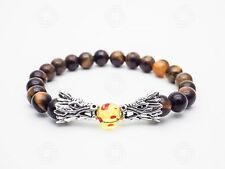 Mens Tigers Eye Dragon Fire Ball Stone Bead Bracelet Meditation Chinese Gift UK