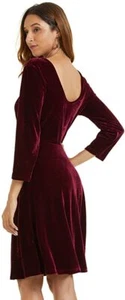 Vestido grande nuevo con etiquetas para mujer Sonja Betro terciopelo borgoña doble cuello redondo ajuste y acampanado - Imagen 1 de 5