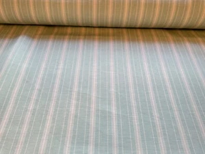 2 Yards of High End Decorator Woven Twill Fabric in Aqua & White Stripe TT391 - Picture 1 of 7
