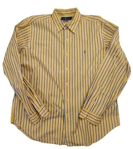 Polo Ralph Lauren Mens Sz XL Classic Yellow Blue Stripe Button Up L/S Shirt - Picture 1 of 7