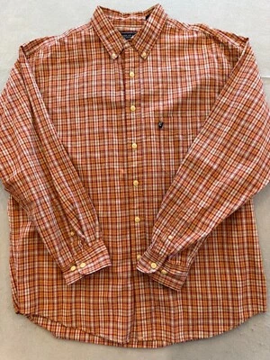 Camisa con botones American Eagle para hombre grande naranja a cuadros algodón bolsillo cuello Foto 1 de 4