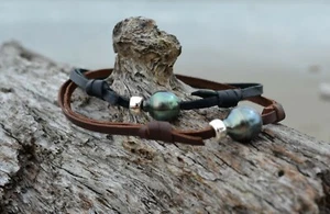 Genuine Tahitian Pearl on Leather Anklet/Ankle Bracelet Body Jewelry by Yevga - Picture 1 of 8