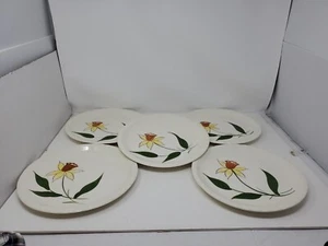 Set Of 5 Blue Ridge Southern Pottery Daffodil 10.5" Dinner Plates - Picture 1 of 8