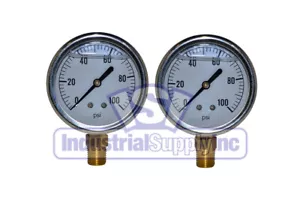 Liquid Filled Pressure Gauge | 0 to 100 PSI | 2-½" | 1/4" NPT Single Scale | 2PK - Picture 1 of 2
