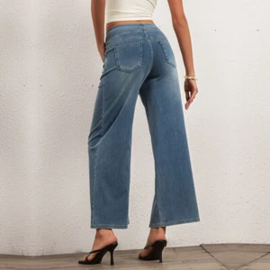 Shascullfites High Waisted Pockets Washed Stretchy Knit Casual Wide Leg Jeans - Bild 1 von 7