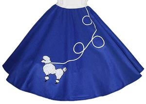 "Falda de caniche de fieltro azul _ Talla adulta GRANDE _ Cintura 35""- 42"" _ Larga 25" - Imagen 1 de 2