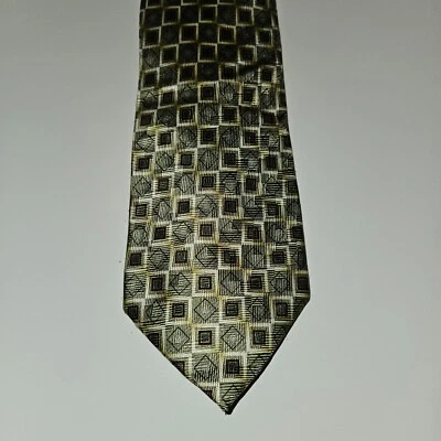 Rafael 100% Silk Neck Tie 58" Green Brown Square Geometric Pattern w/TAG - Image 1 of 4