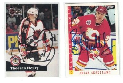 THEOREN FLEURY Brian Skrudland 2 Autograph Cards Auto FREE SHIPPING! Foto 1 de 2