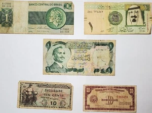 Mixed Lot Of 5 World Paper Money Jordan, Saudi Arabia, Brazil, Philippines - Picture 1 of 4