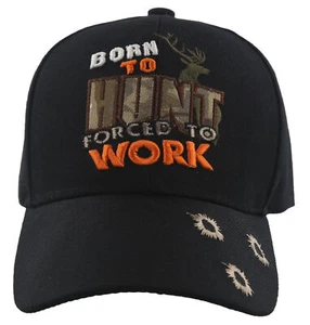BORN TO HUNT FORCED TO WORK HIRSCHBOCK JAGD BALLMÜTZE MÜTZE SCHWARZ - Bild 1 von 4