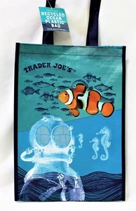 Trader Joe's Market Reusable Bag Ocean Tote Grocery Shopping Travel - Picture 1 of 2