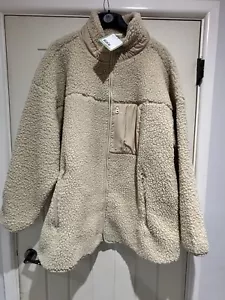 H&M oversized beige neutral oversized Borg teddy fleece jacket size XL BNWT - Picture 1 of 9