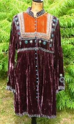 Vestido Chaqueta Doble D Rancho Marrón Seda Terciopelo Sultán del Columpio M Usado en Excelente Condición $528 Foto 1 de 4