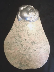 Vintage Granite and Pewter Pear Shaped Cutting Cheese Board - Picture 1 of 9
