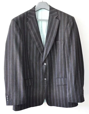 STONES Men Wool + Linen Striped UK 42 US Blazer Suit Jacket EU 52 Coat Brown L - Image 1 of 4