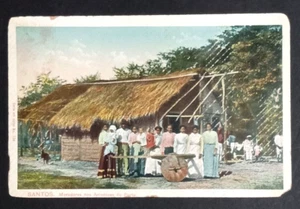 Santos Residents in Vicinity of Port Hut Wood Cart Brazil Postcard c1910s - Picture 1 of 2