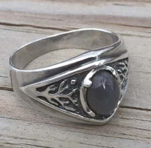 Anello albero della vita celtico argento sterling .925 taglia 10 con vera pietra di luna grigia US - Foto 1 di 14