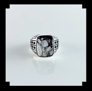 Handcrafted Sterling and White Buffalo Men's Ring Size 10 1/2 - Picture 1 of 6