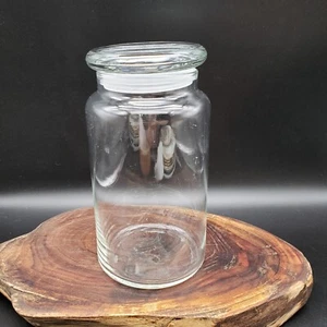 Vintage Clear Glass Apothecary Jar Flat Lid 7.5" Canister Storage Kitchen Bath - Picture 1 of 6