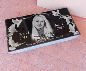 Grabstein Grabstein 28x16x3 cm massiv schwarz Granit Diamant graviert - Bild 1 von 19