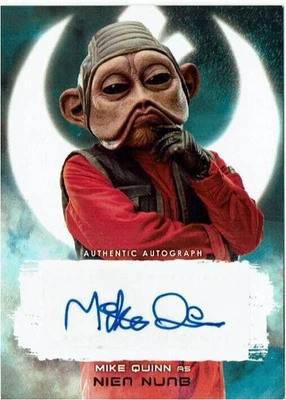 Star Wars Last Jedi Topps Autograph Card A-MQ Mike Quinn as Nien Nunb Auto - Image 1 of 4