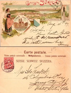 Gruss Aus Zürich antike Postkarte 1899 handschriftlich adressiert Stempel Farbe ansehen - Bild 1 von 1