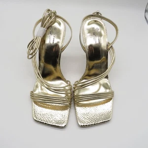 Call It Spring Women's Strappy Gold Heeled Sandals Square Toe Snake Pattern 8.5 - Picture 1 of 7