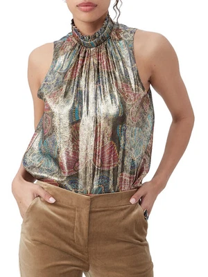 NUEVO CON ETIQUETAS - Top Mariposa Metálico Sin Mangas Mezcla Seda Trina Turk 'Rissa' Multi - XL Foto 1 de 3