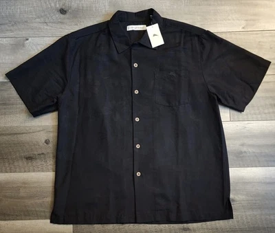 NUEVA Camisa Tommy Bahama Negra Seda Manga Corta Abotonada  Foto 1 de 4