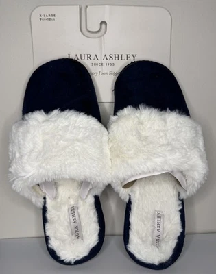 Тапочки Laura Ashley из пены с эффектом памяти черные с белым искусственным мехом размер XL - Изображение 1 из 4