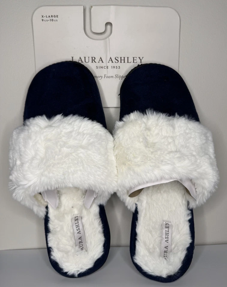 Zapatilla Laura Ashley con espuma viscoelástica negra con piel sintética blanca talla XL Foto 1 de 4