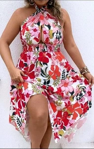 Brand New Plus Size 22 Floral Print Halter Handkerchief Dress - Picture 1 of 6