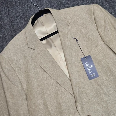 NEW Stafford Signature Blazer Men 46R Sand Tweed Classic Fit Linen Blend Jacket - Image 1 of 4