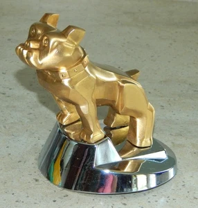 Vintage MACK Brushed Gold Bulldog Hood Ornament Truck Logo Emblem w/ Chrome Base - Picture 1 of 14