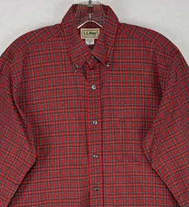 Vintage 90s LL Bean Red Plaid Button Down Longsleeve Shirt Size Medium USA Made - Picture 1 of 9