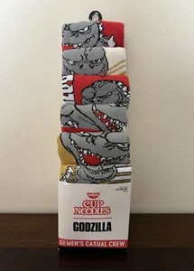 Godzilla Nissin Cup Noodles 6 Pair Crew Socks NEW BioWorld Mens Size 8-12 - Picture 1 of 9