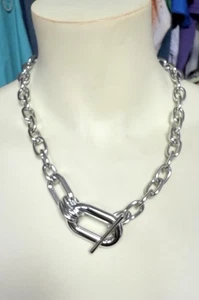 22” Chain Link Necklace Front Clasp Lightweight Chunky Silver fashion jewelry - Picture 1 of 1