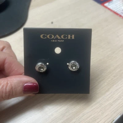 NUEVO CON ETIQUETAS Pendientes Coach Círculo Abierto Piedra Plateado Tachuelas NUEVO Foto 1 de 2
